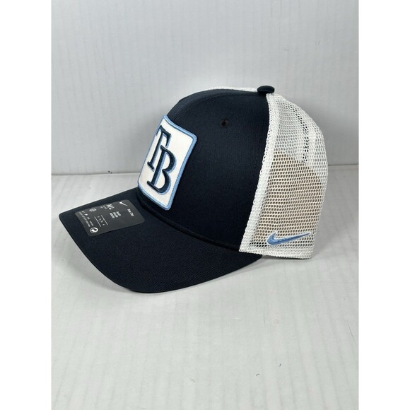 Size M/L Tampa Bay Rays MLB Rise Adjustable Trucker Hat Cap Blue White NEW - Picture 2 of 5